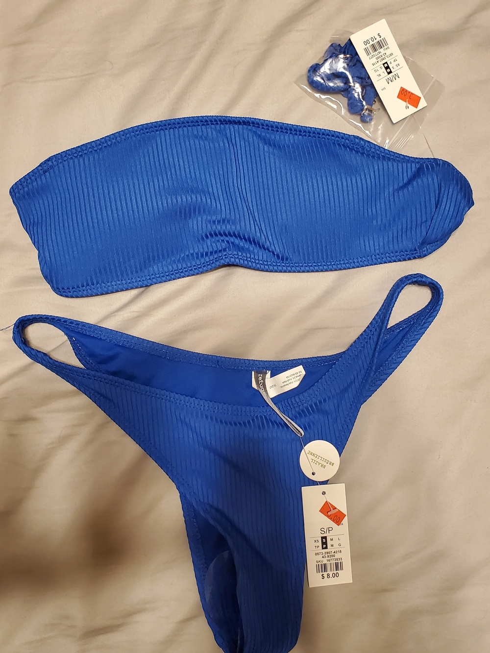 Royal Blue Ribbed Bandeau Bikini Set